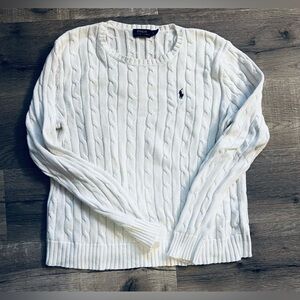 Ralph Lauren cable sweater, white, women’s size large. Excellent condition.
